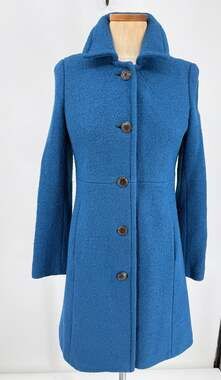 Lands End Womens Boucle Long Wool Car Coat Teal Size 6 Petite